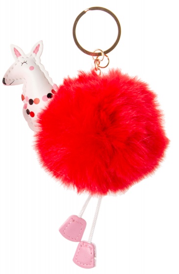 LG Imports sleutelhanger fluffy alpaca rood 8 cm